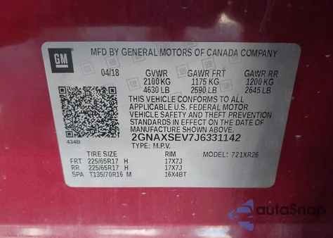 2018 Chevrolet Equinox Lt from USA, damaged, VIN 2GNAXSEV7J6331142